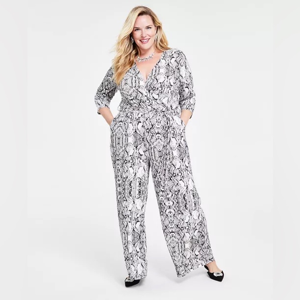 I.N.C. International Concept Size Animal-Print Surplice Jumpsuit